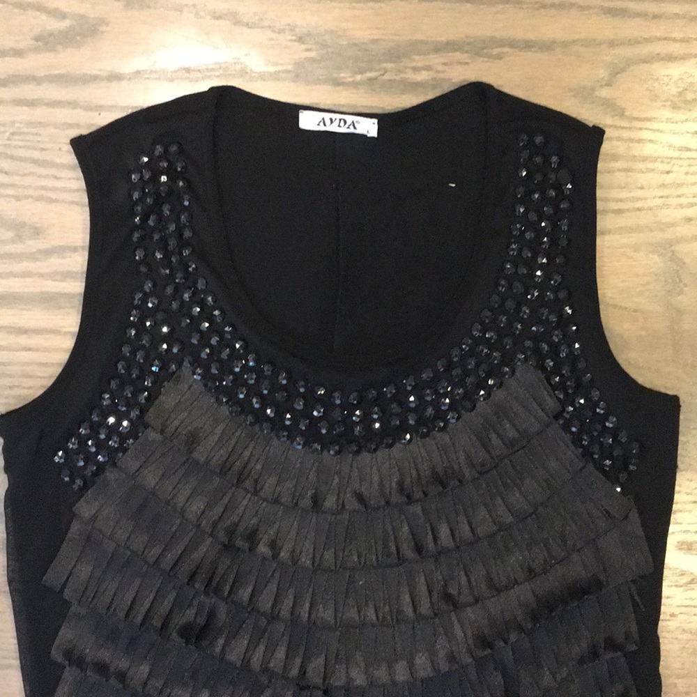 Ruffle and gemstone black midi dress - Picture 2 of 9